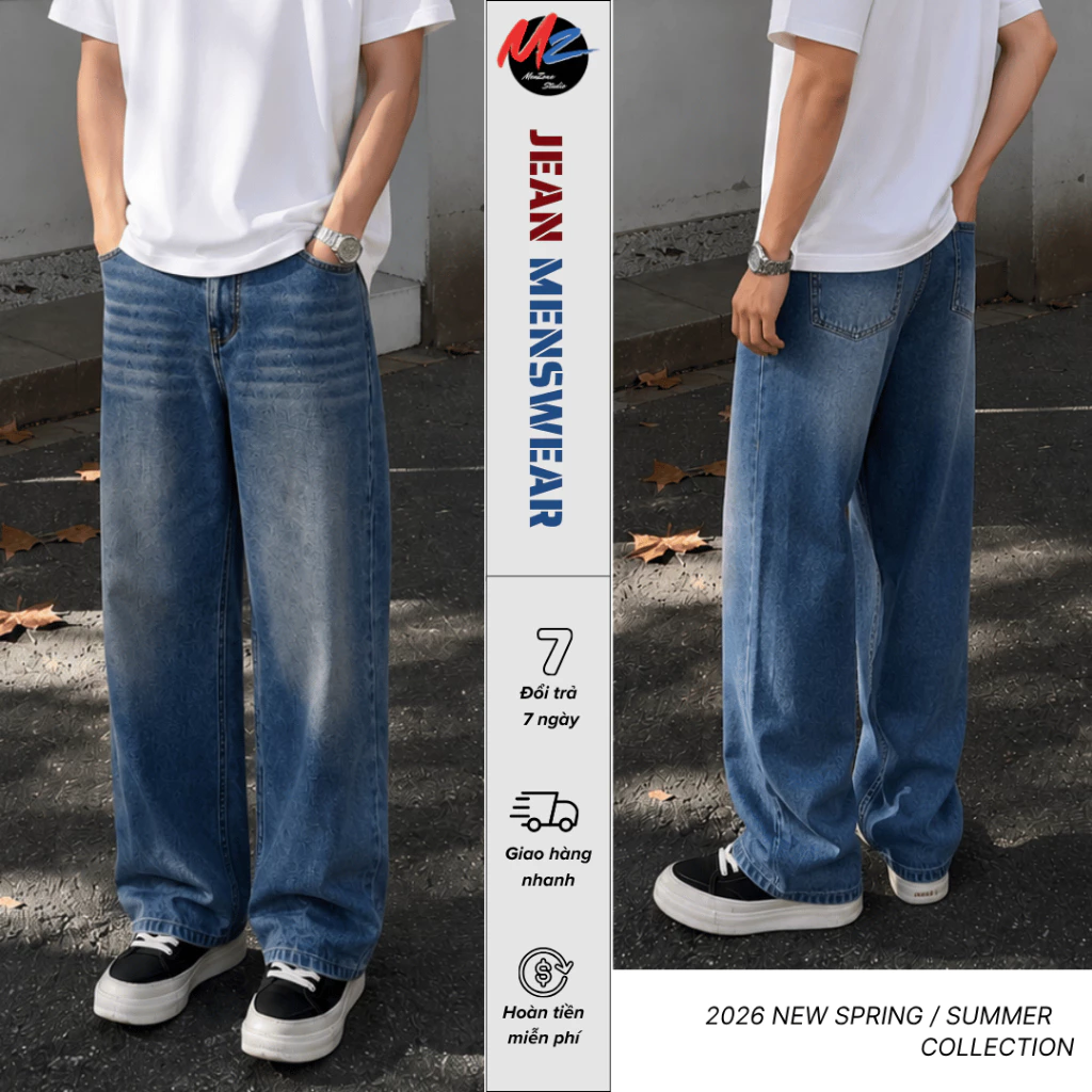 Quần Jean Nam MenZone Ocean Blue Form Dáng Suông Ống Đứng,Tôn Dáng,Che Khuyết Điểm,Quần Bò Nam