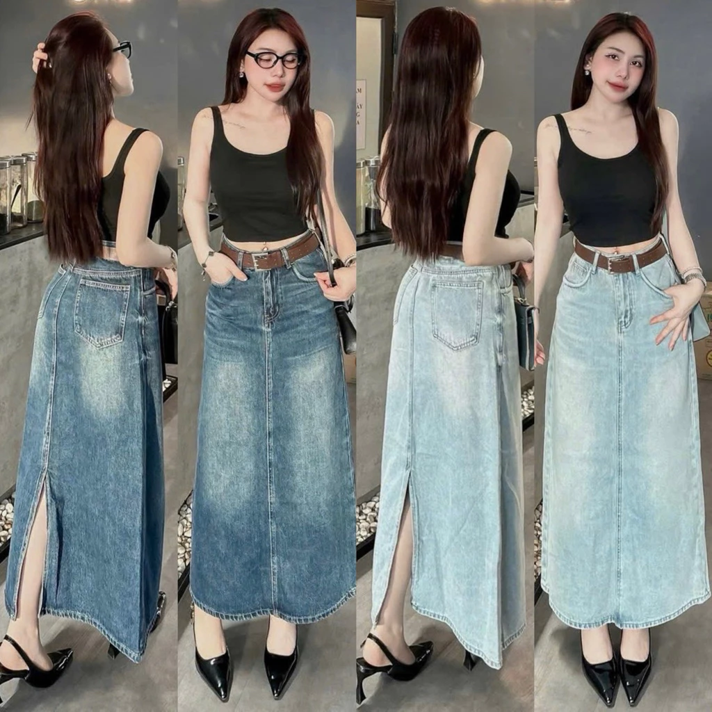 Chân váy Dài jeans suông có 2 màu Siêu Hot Siêu Phong Cách WJeans026