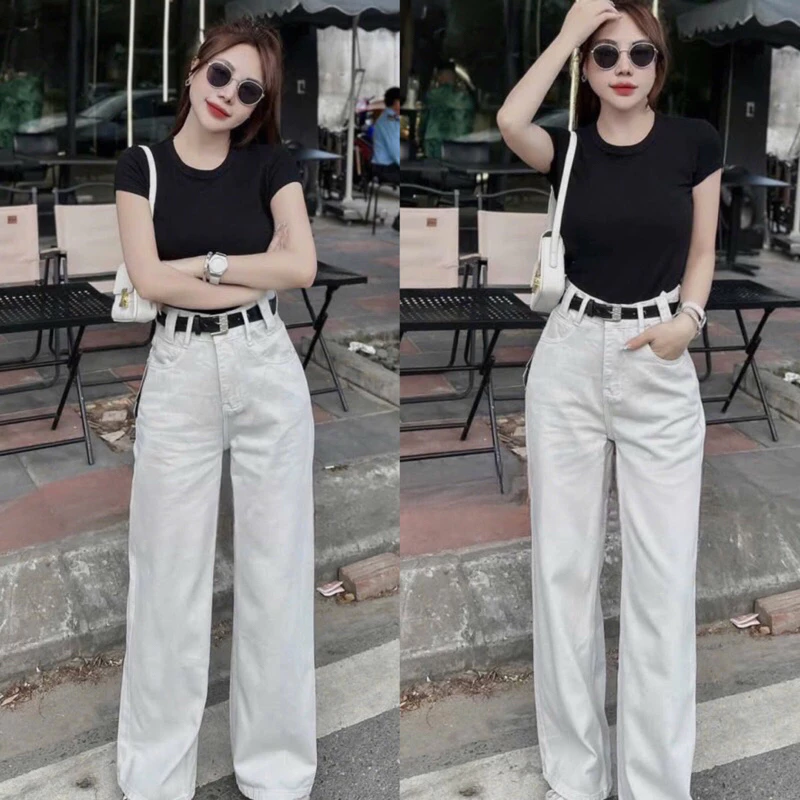 Quần jeans suông màu trắng co giãn 4 chiều chất vải mềm WJeans028