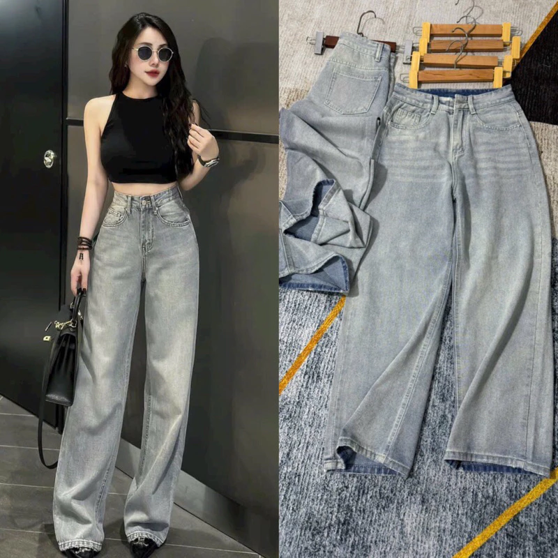 Quần Jeans Suông Tông Màu Bạc Chất Jeans Mềm WJeans029