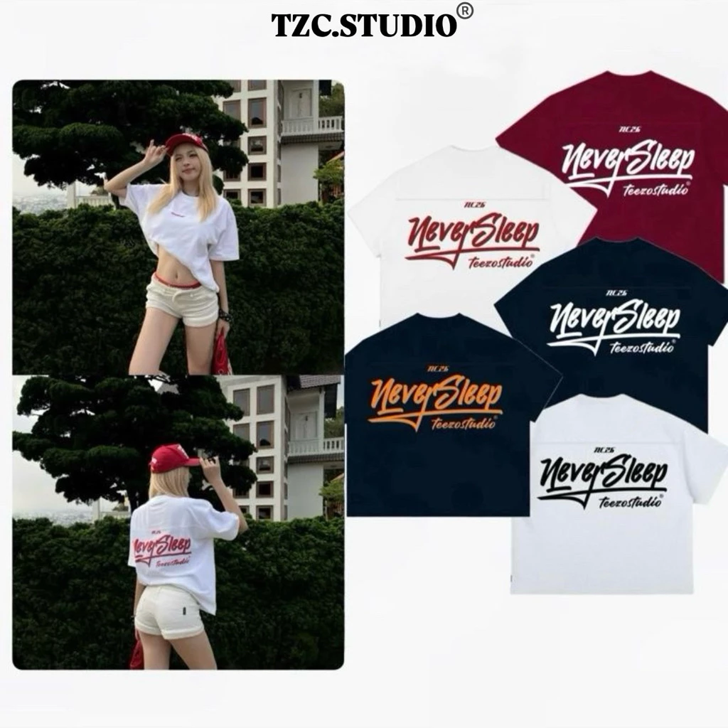 Áo thun form boxy nam nữ in nổi TeezoStudio NeverSleep chất liệu cotton phong cách unisex