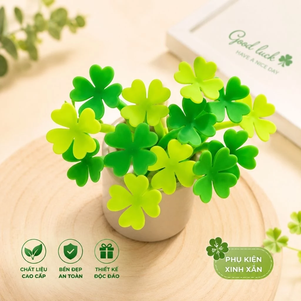 Set💝 10 Bút Nước Bút Cỏ 4 Lá May Mắn Bút gel silicone cỏ 4 lá hình 💚