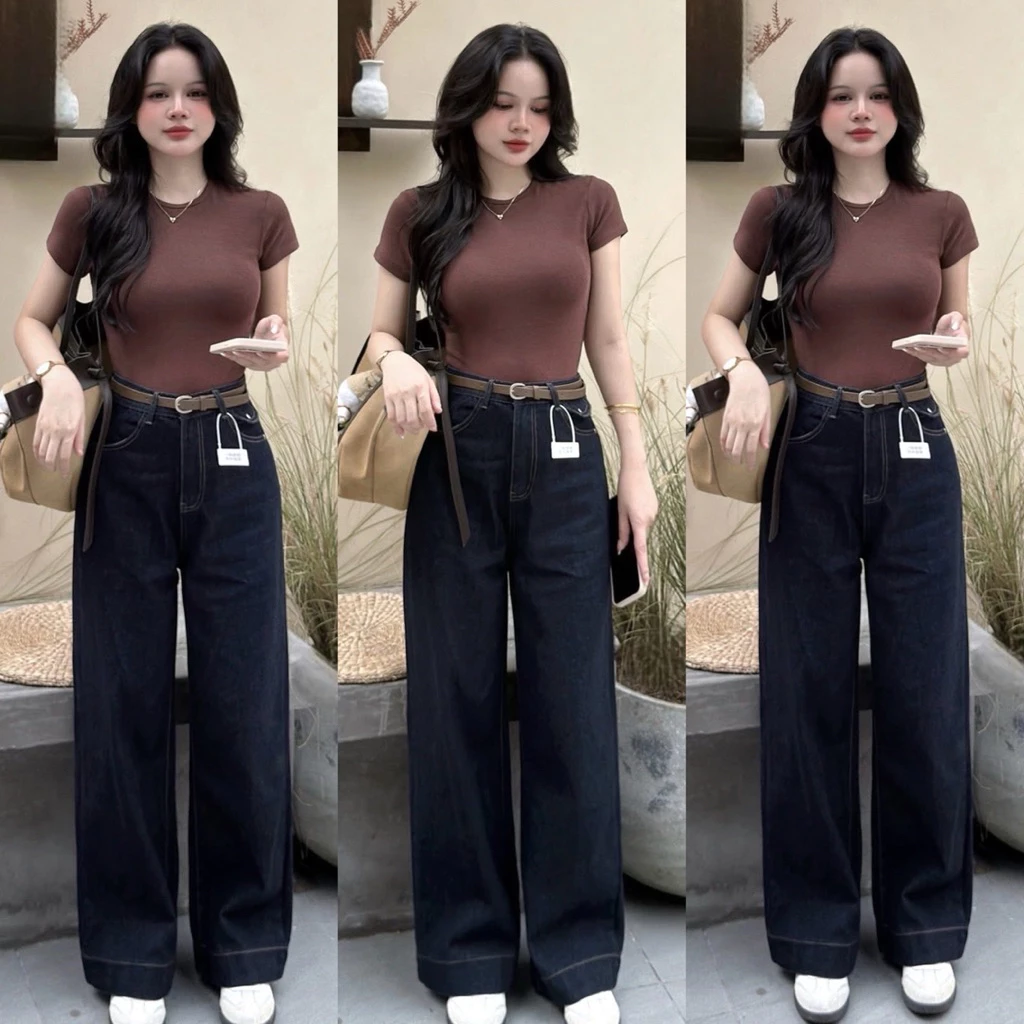 Quần jeans suông trơn túi kiểu màu xanh đen chất jeans mềm WJeans031