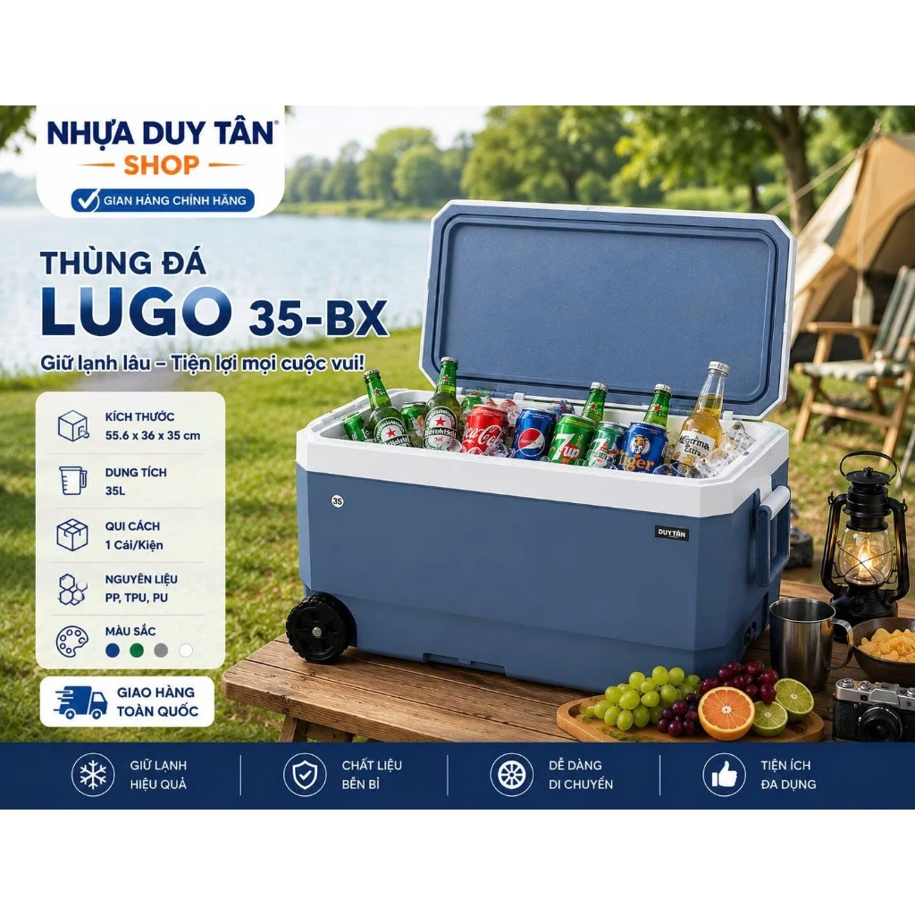 Thùng đá giữ lạnh LUGO MATSU dung tích 25L - 35L Giữ lạnh 72h, bánh xe linh hoạt, quai xách tiện lợi
