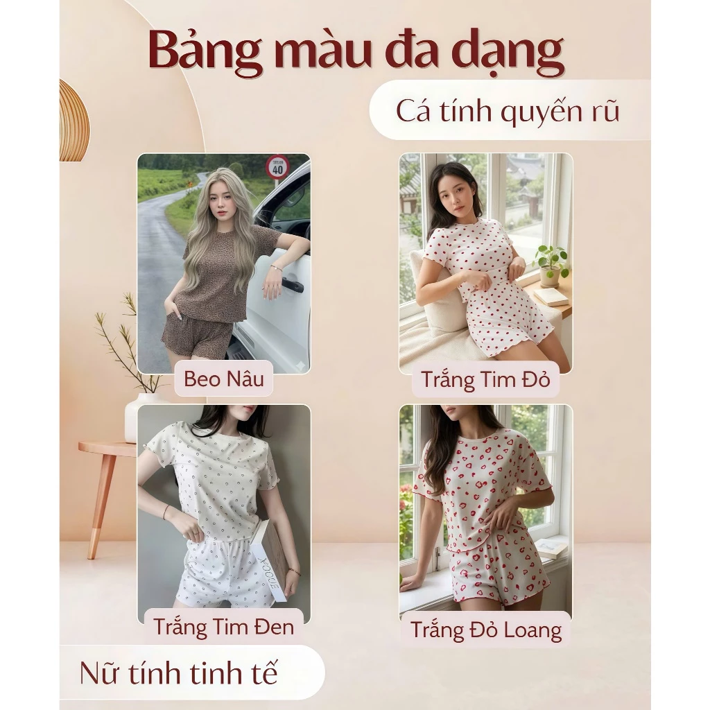 Bộ Đồ Ngủ Nữ Modal Gân Cao Cấp - Áo Cộc Tay Quần Đùi Mềm Mát Co Giãn - Mặc Nhà Thoải Mái.