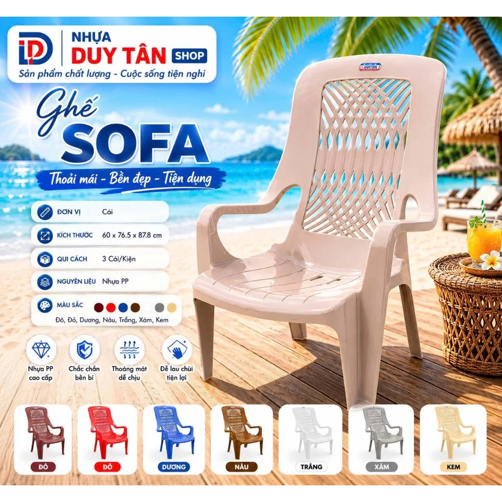 Ghế nhựa Sofa Duy Tân cao cấp - Ghế dựa bành ngả lưng thư giãn tựa đại (60 x 76 x 87 cm)