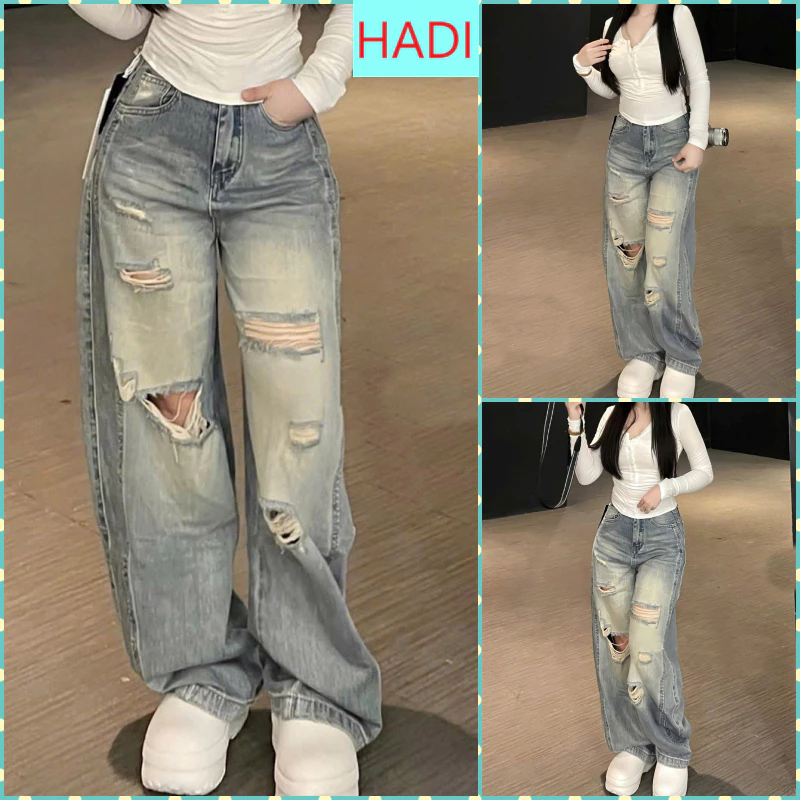 QUẦN JEANS ỐNG RỘNG NỮ LƯNG CAO THÊU GẤU NHIỀU ĐÙI MÀU XANH NHẠT XÁM ĐEN SIÊU CÁ TÍNH WJeans045