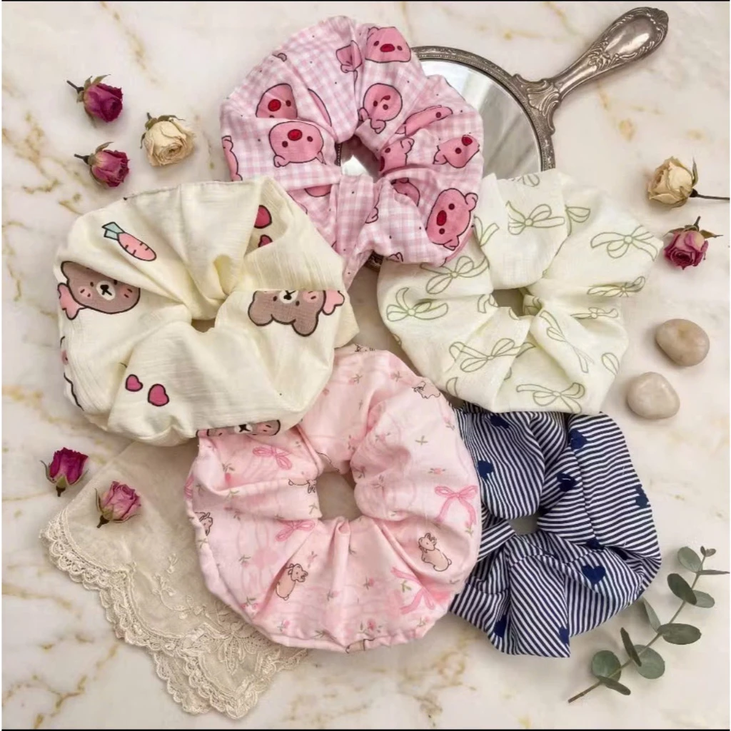 Dây Buộc Tóc Scrunchies Vải Size Lớn Họa Tiết Đáng Yêu Dễ Thương Cho Bạn Nữ