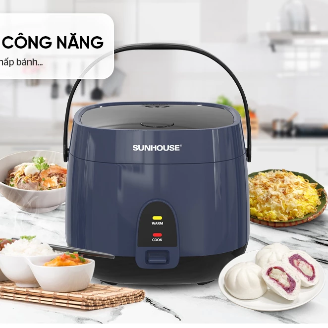 Nồi cơm điện sunhouse SHD8611N Công suất 700W Chống dính kép 2 lớp Whitford (USA), an toàn sức khỏe