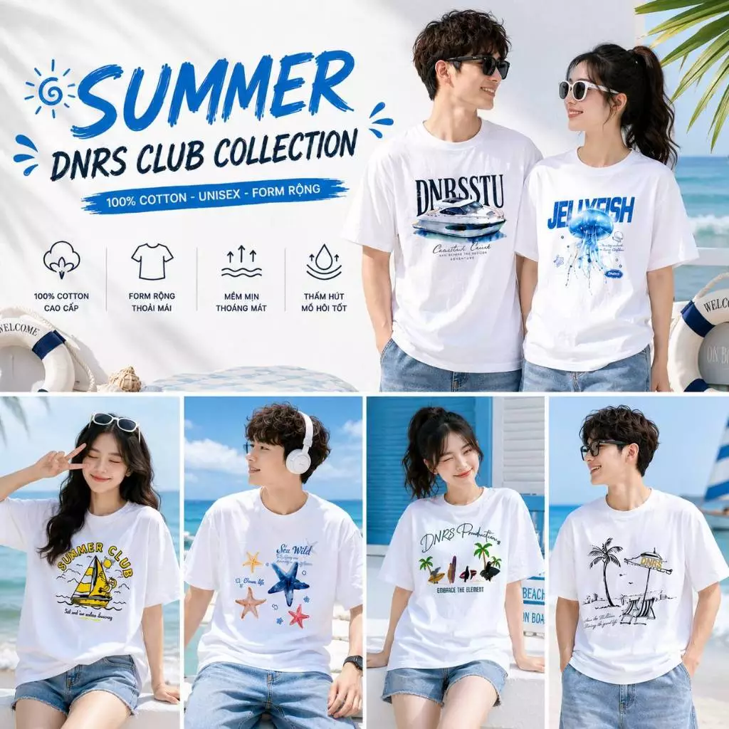 Áo Thun Unisex Team Building Mùa Hè Đi Biển Chất Cotton Mềm Mịn Thoáng Mát Form BOXY PIKRUI