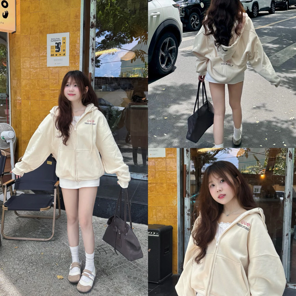 Áo khoác hoodie zip nam nữ thêu Icon vải nỉ bông form dáng unisex