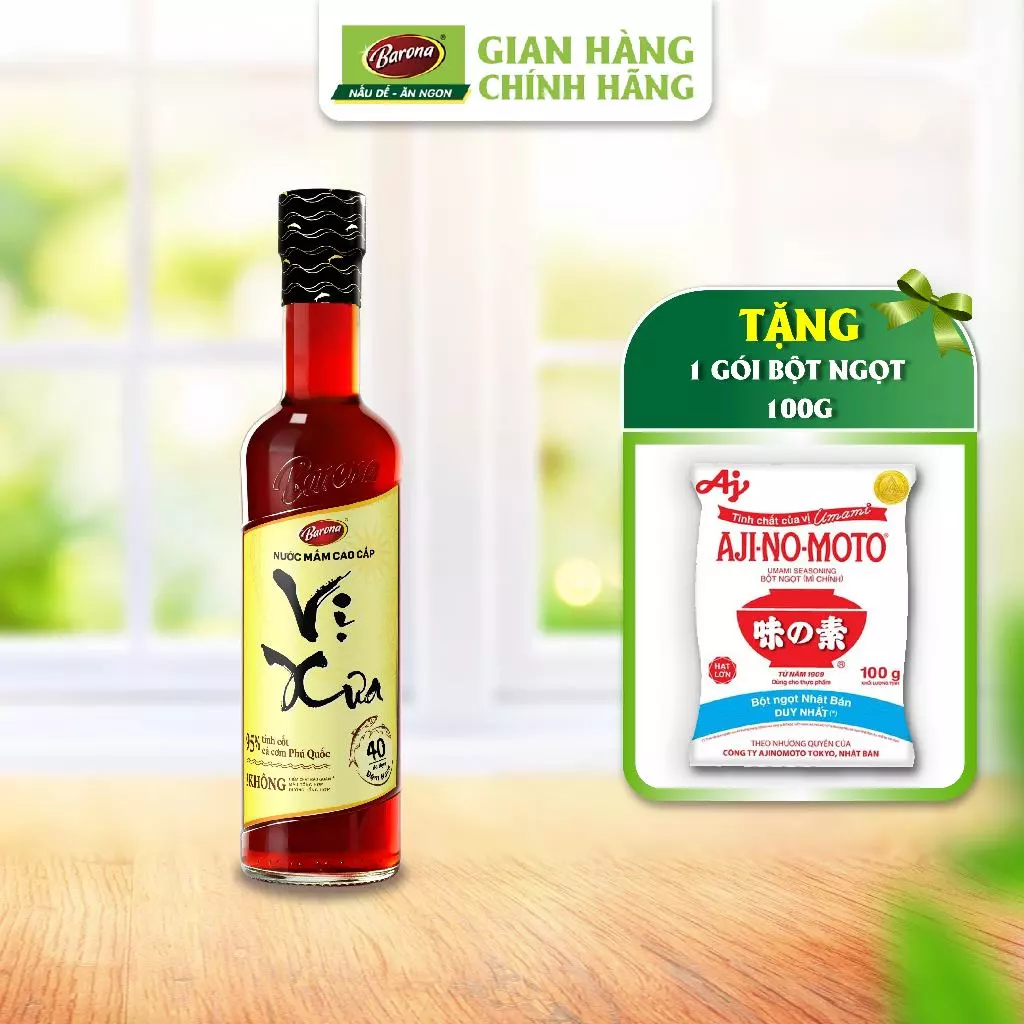 Nước Mắm Cao Cấp Vị Xưa Barona 500ml/chai, 40 độ đạm [Tặng 1 gói bột ngọt 100g]