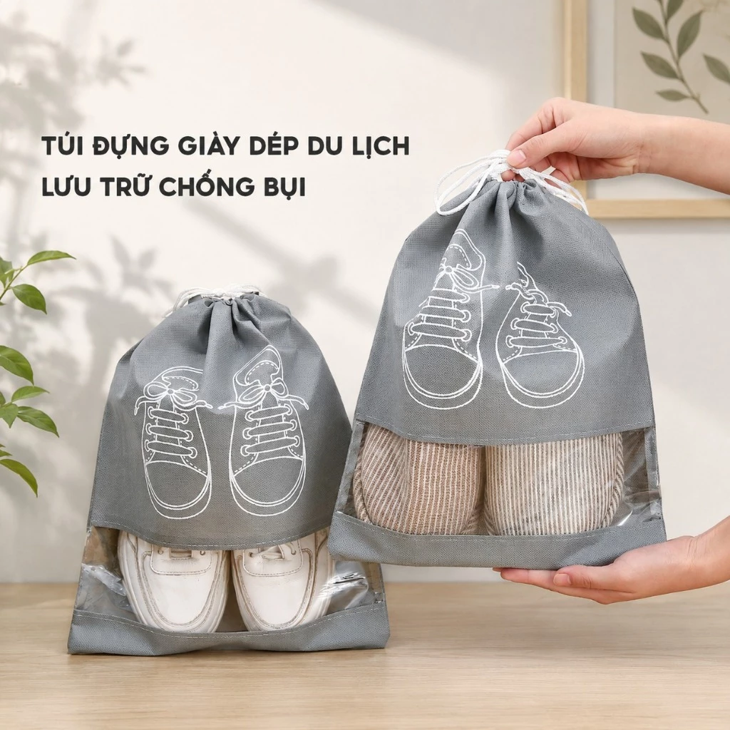 Túi Đựng Giày Dép Du Lịch Chống Bụi Chống Nước Có Dây Rút Tiện Lợi