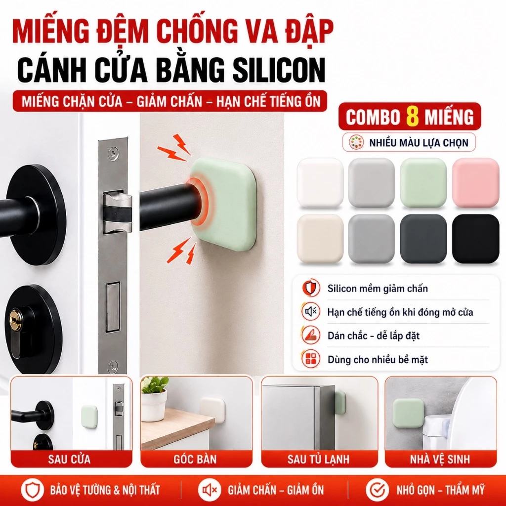 Miếng Đệm Silicon Chống Va Đập Cánh Cửa, Miếng Chặn Cửa Giảm Chấn, Giảm Tiếng Ồn Hiệu Quả Bảo Vệ Đồ Dùng