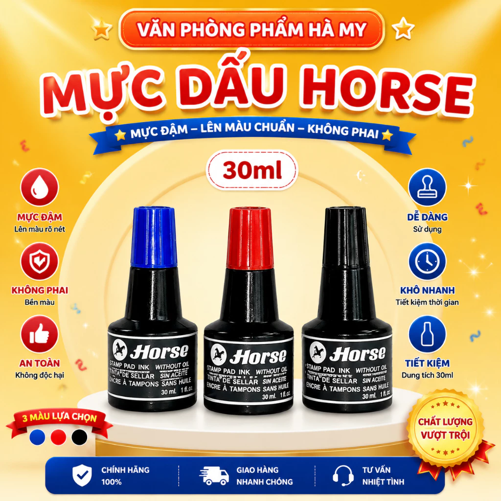 Mực dấu Horse chai 30ml mực tươi sáng, không lem