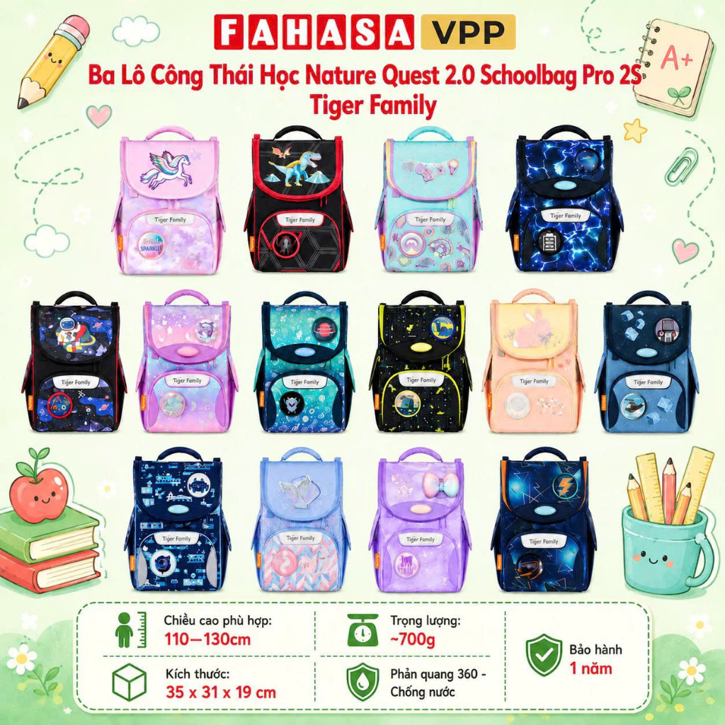 Ba Lô Công Thái Học Nature Quest 2.0 Schoolbag Pro 2S - Tiger Family