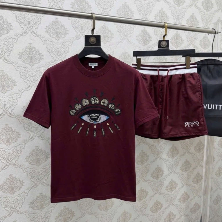 Đồ bộ quần áo nam mùa hè 1 Mắt  thêu mận cotton thêu hoạ tiết logo chữ Thêu hai mặt quần gió basic boy phố