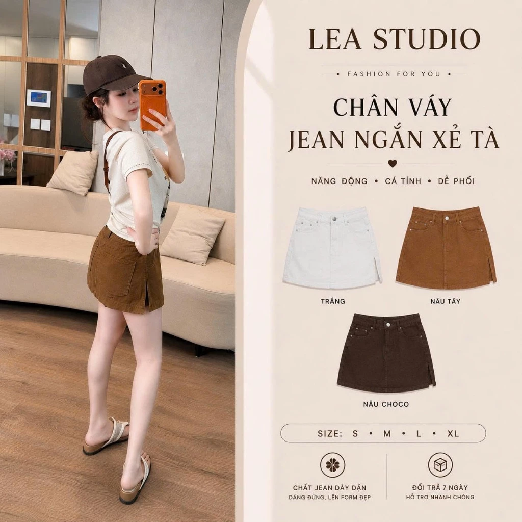 Chân Váy Jean Ngắn Xẻ Tà - Chân Váy Jean Nữ Lưng Cao Hách Dáng - Chân Váy Phong Cách Retro Cá Tính -Sz S-XL - LEA.STUDIO