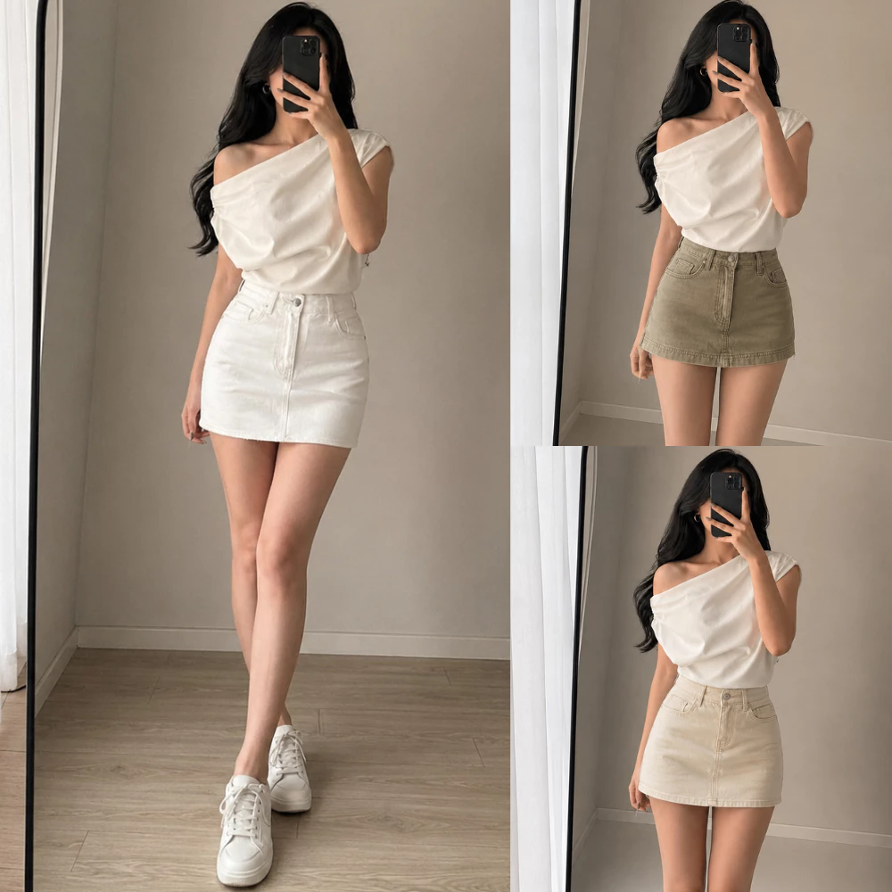 Chân Váy Jean Nâu Rêu MIAA Cạp Cao Siêu Tôn Dáng, Váy Jean Nữ Lưng Cao Có Quần Bảo Hộ Đủ Size Nhiều Màu_CV08