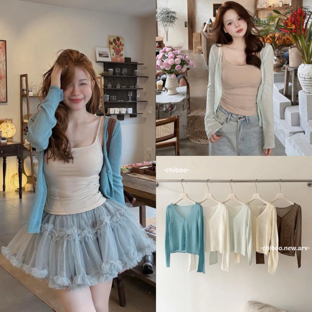 [Hàng chuẩn QC] Áo cardigan khoác ngoài len dệt kim mỏng mặc hè thu - A5613