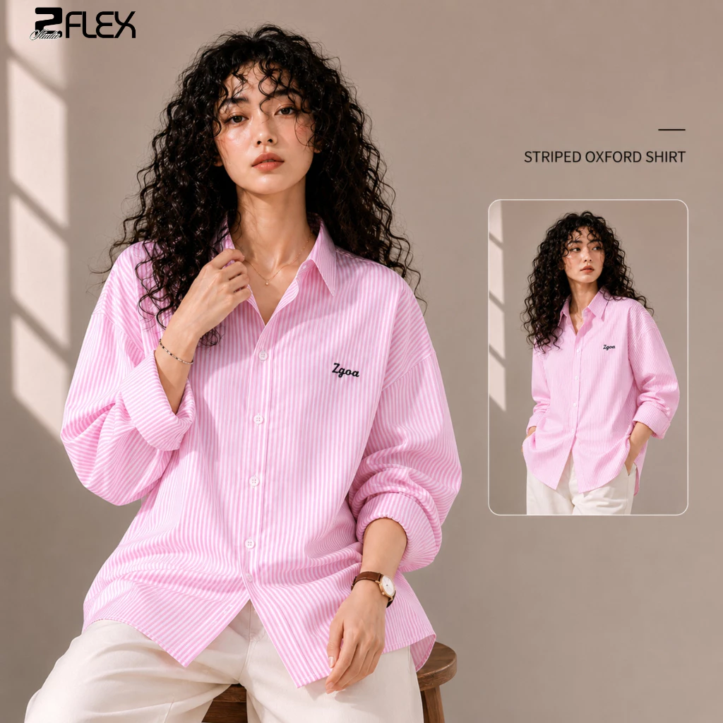 Áo Sơ Mi Nam Nữ ZGO AZG03 Kẻ Sọc Unisex Vải Oxford Form Rộng Tay Dài
