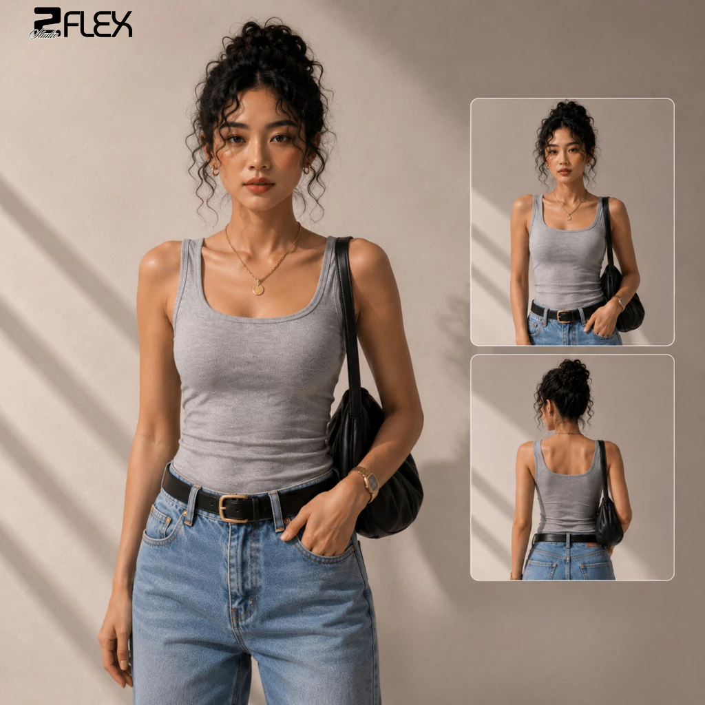 Áo Ba Lỗ Nữ Dây To Zflex AZG09 Cổ Vuông Basic Chất Thun Tăm Cotton Co Giãn Ôm Body Tôn Dáng