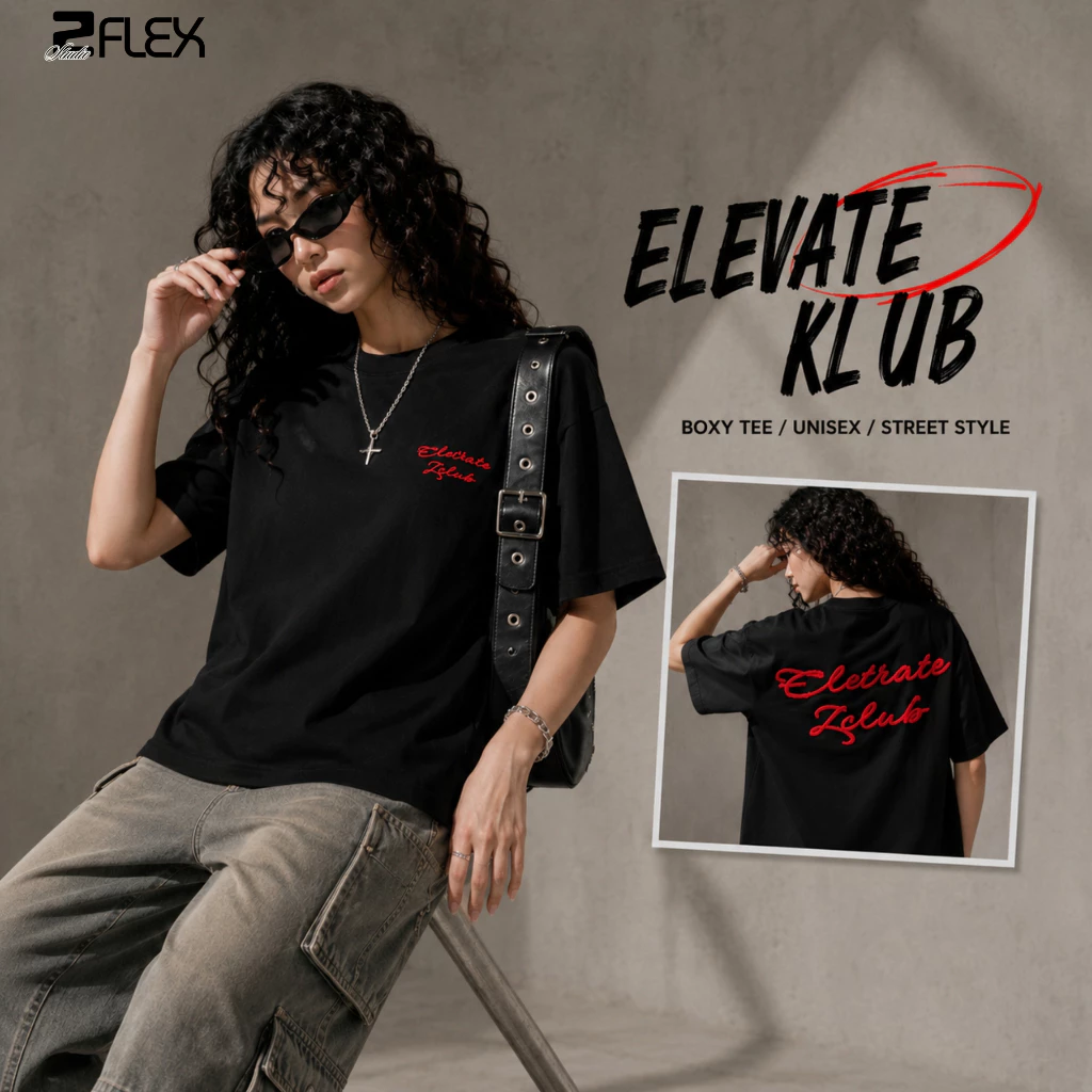 Áo Thun Boxy Nam Nữ ZGO AZG14 Thêu Xù Chữ Elevate Klub Cổ Tròn Vải Cotton