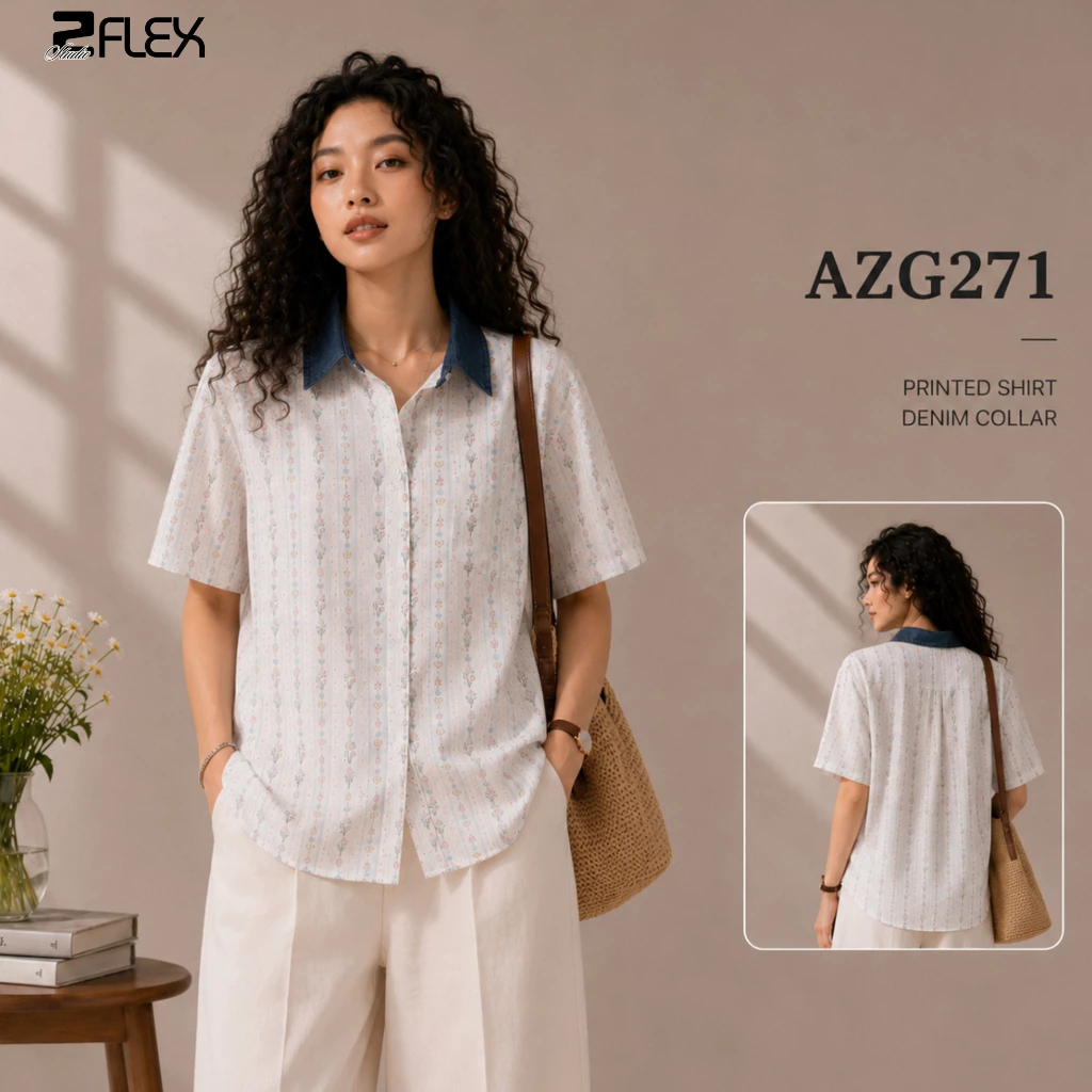 Áo Sơ Mi Nam Nữ ZGO AZG27 Tay Ngắn Họa Tiết Phối Cổ Denim Vải Lụa Form Rộng