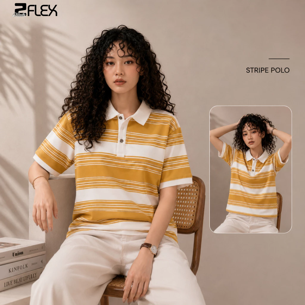 Áo Polo Nam Nữ ZFLEX AZG42 Sọc Ngang Form Unisex Vải Cotton Mềm Mát