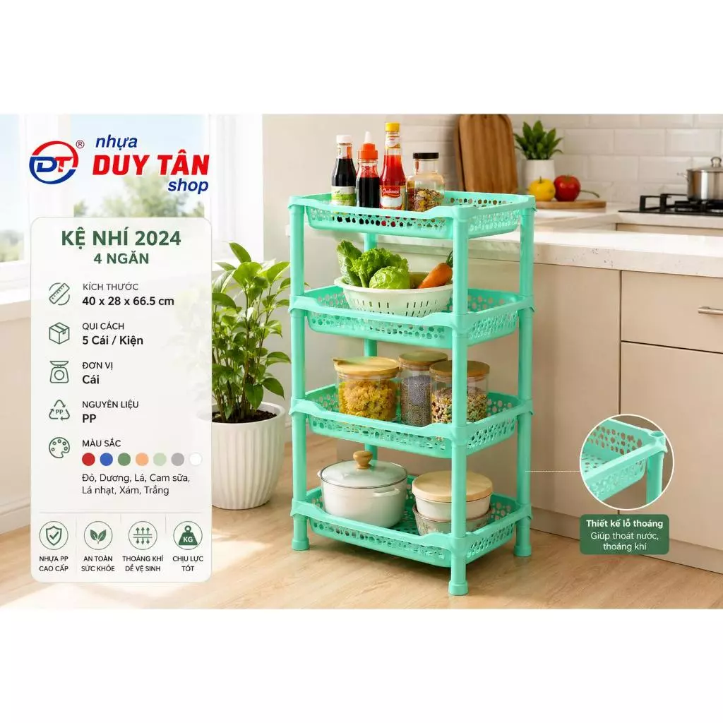 Kệ Nhựa Duy Tân 4 Tầng Nhí Đựng Chén Bát Gia Dụng (40 x 29 x 68cm) - Kệ Úp Chén Đĩa Nhựa PP Cao Cấp