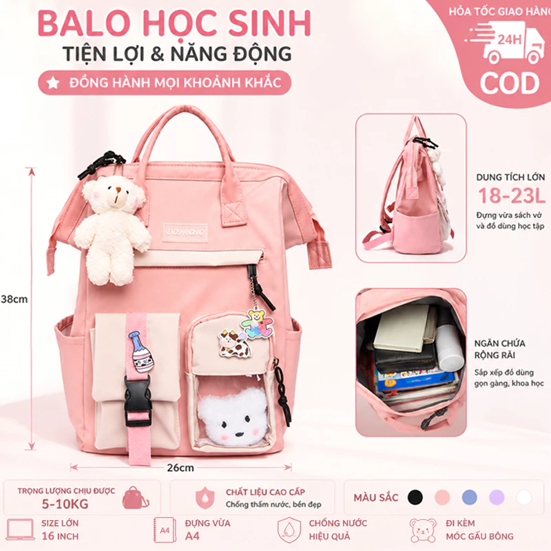 Balo Đi Học Ba Lô Ulzaang Vải Dù Thời Trang Nam Nữ Balo Kháng Nước Học Sinh Sinh Viên Form Lớn.b0014