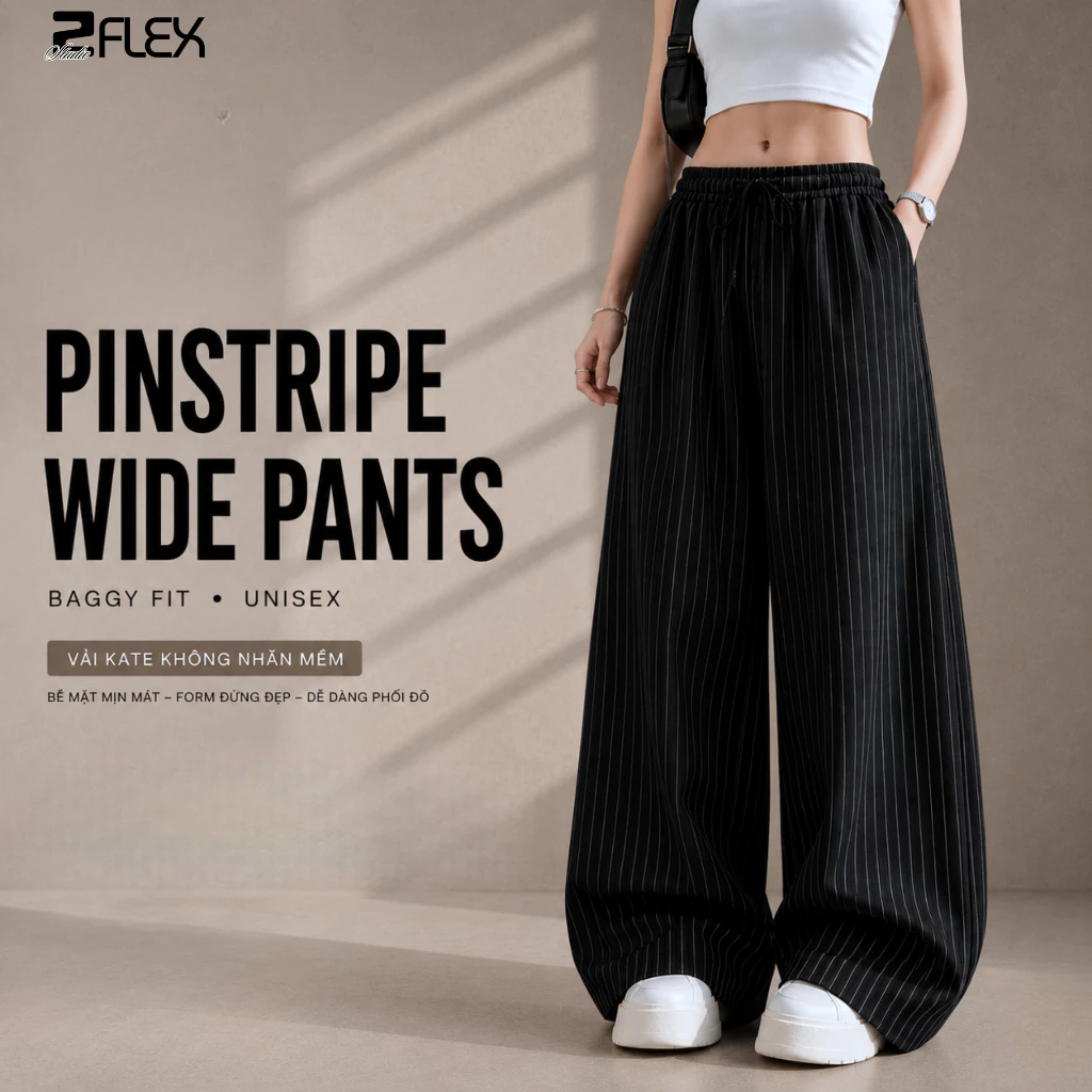 Quần Ống Rộng Kẻ Sọc Zflex QZG03 Phom Suông Unisex Vải Kate Không Nhăn Mềm Tôn Dáng - Zgo Fashion