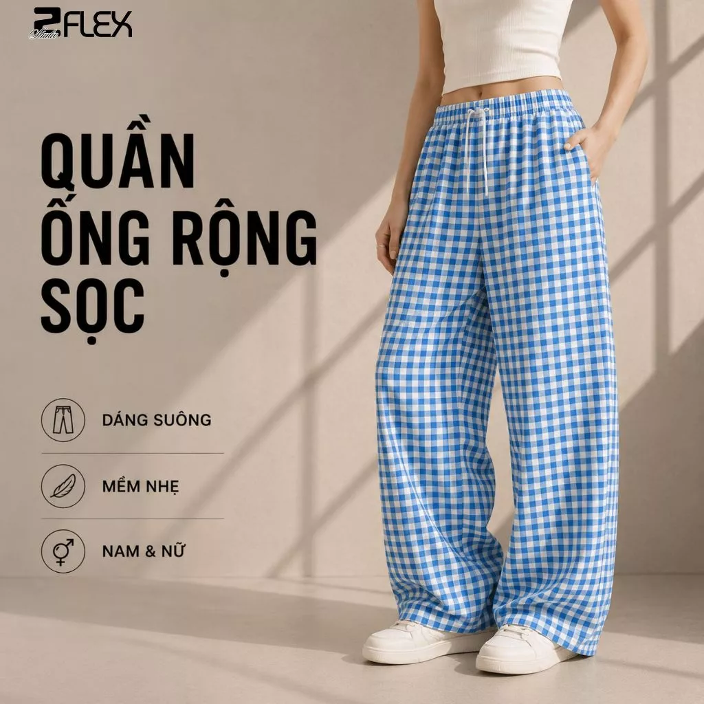 Quần Ống Rộng Sọc Zgo Fashion QZG12 Vải Lụa Mềm, Dáng Suông Lưng Chun Cho Nam Và Nữ