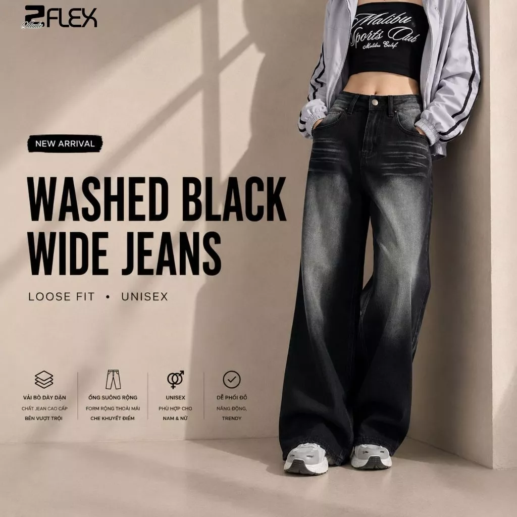 Quần Jeans Zgo Fashion Ống Suông QZG15 Vải Bò Dày Dặn Dáng Rộng Lưng Cao Cho Nam Và Nữ