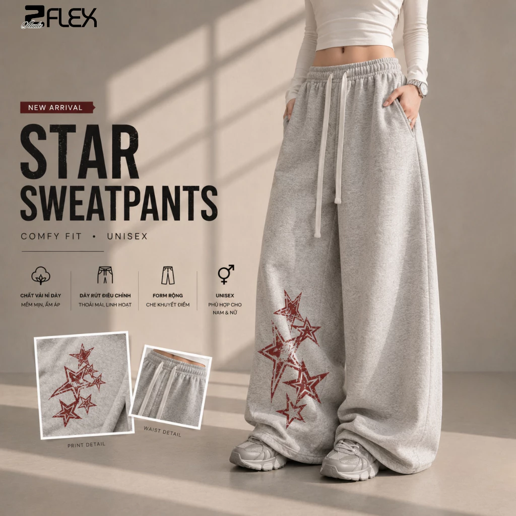 Quần nỉ 2 da ZFLEX ống rộng form unisex Phong Cách Streetwear chất nỉ Quảng Châu Dày Mịn QZG28