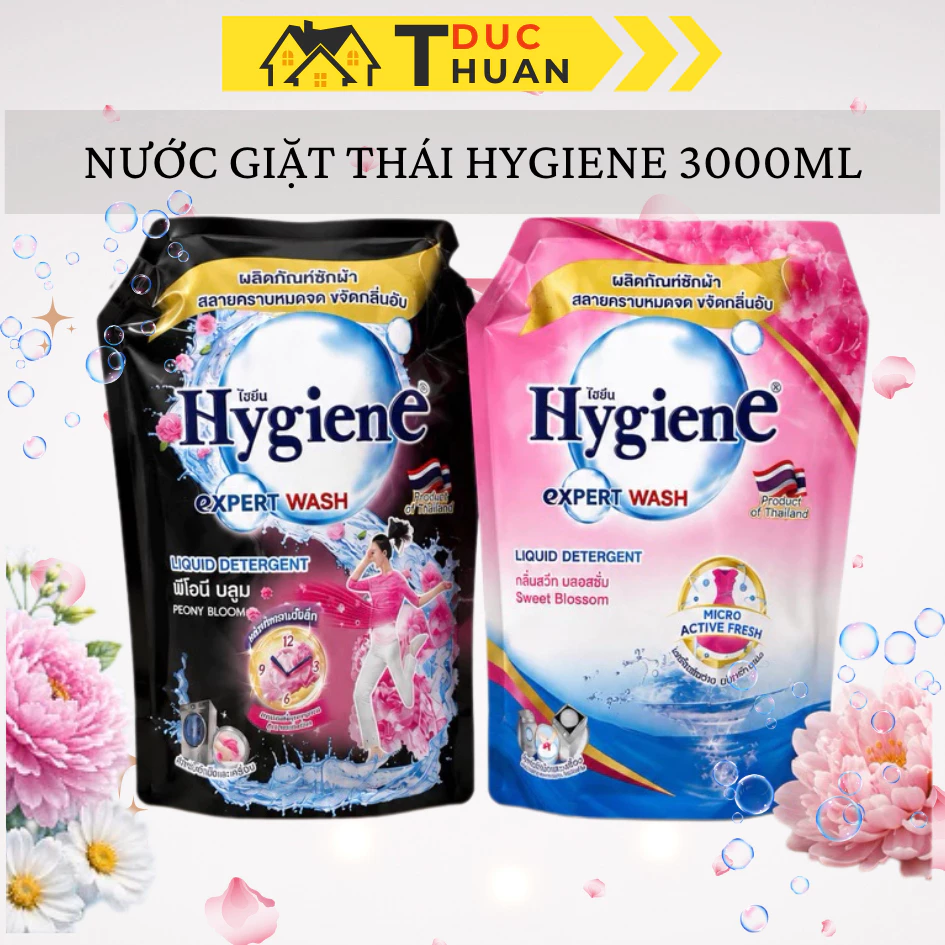 Nước giặt xả Hygiene Thái Lan túi làm sạch vết bẩn, lưu hương thơm ngát 2in1 - DT HOME