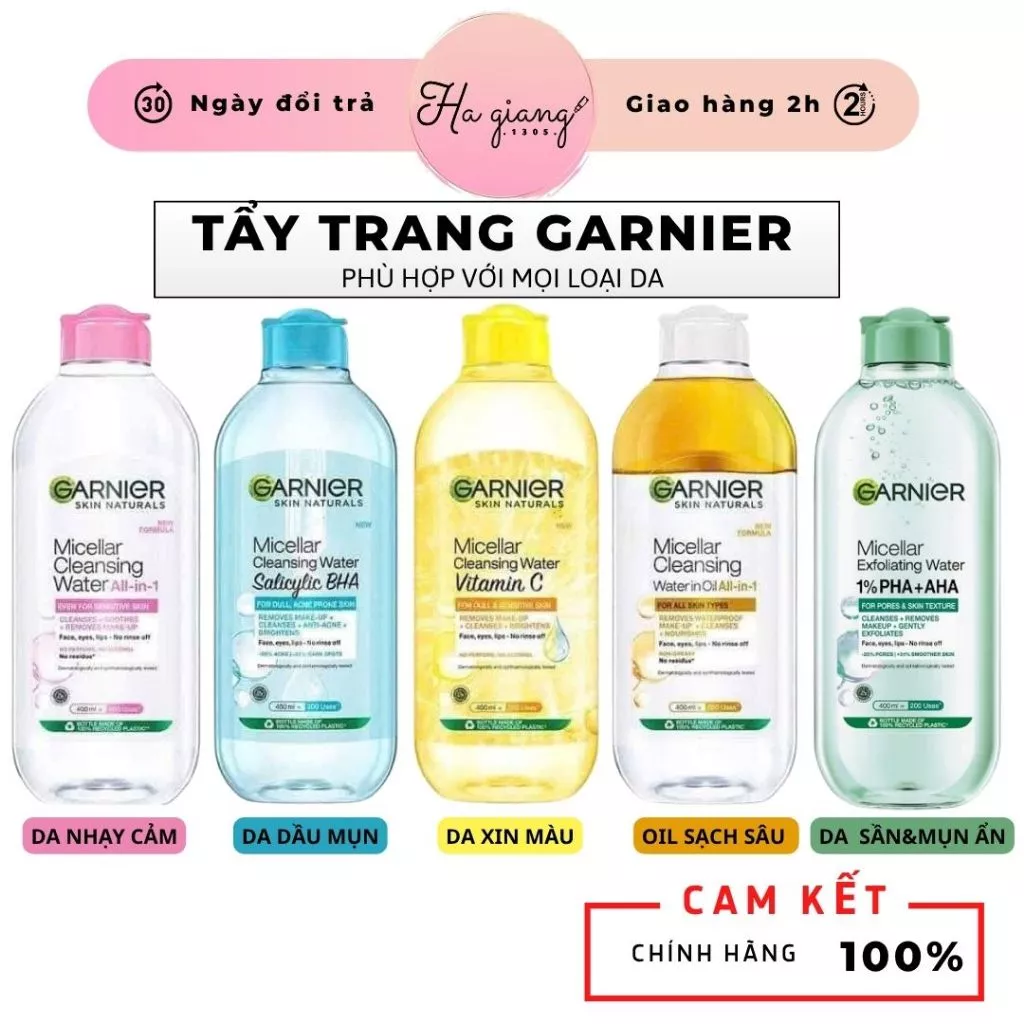 Nước Tẩy Trang Garnier Micellar Cleansing Water 400ml, Dầu tẩy trang Gariner Pháp 400ml làm sạch sâu cho da