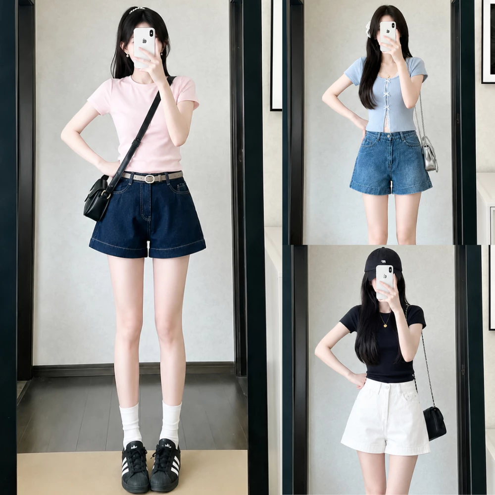 Quần Short Jean Nữ Trắng lưng cao MIAA chất jean mềm sooc Cạp Cao Cực Tôn Dáng Đủ Size S-XL