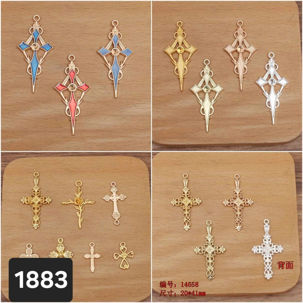 (10 cái)Phiến đúc treo hình thánh giá nhiều mẫu, Nguyên liệu làm trang sức cổ trang, nguyên liệu diy
