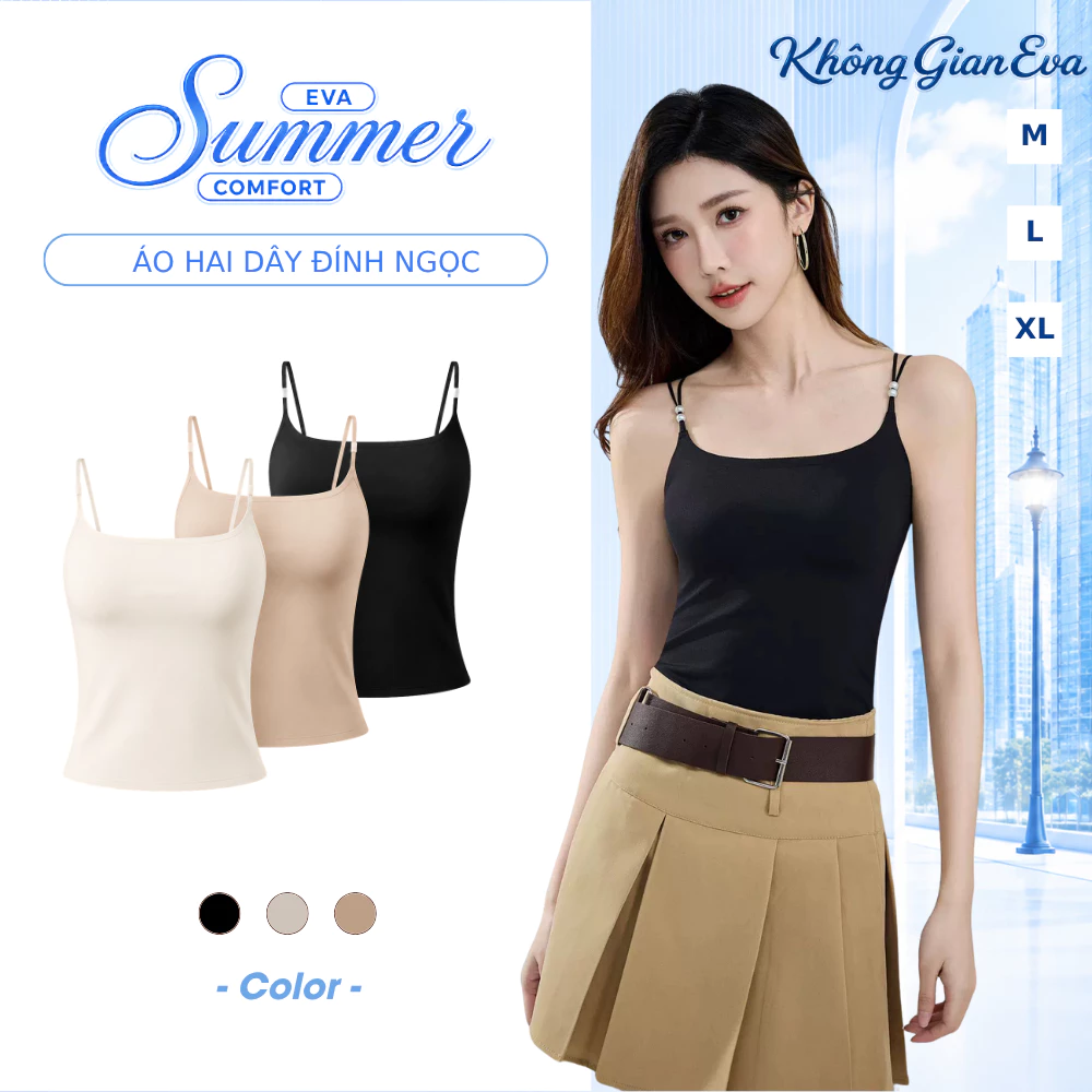 (KOL KHÔNG GIAN EVA) Áo Hai Dây Đính Ngọc Có Sẵn Mút Hương Hoa Sơn Trà Mát Lạnh Cotton Siêu Mỏng 8020