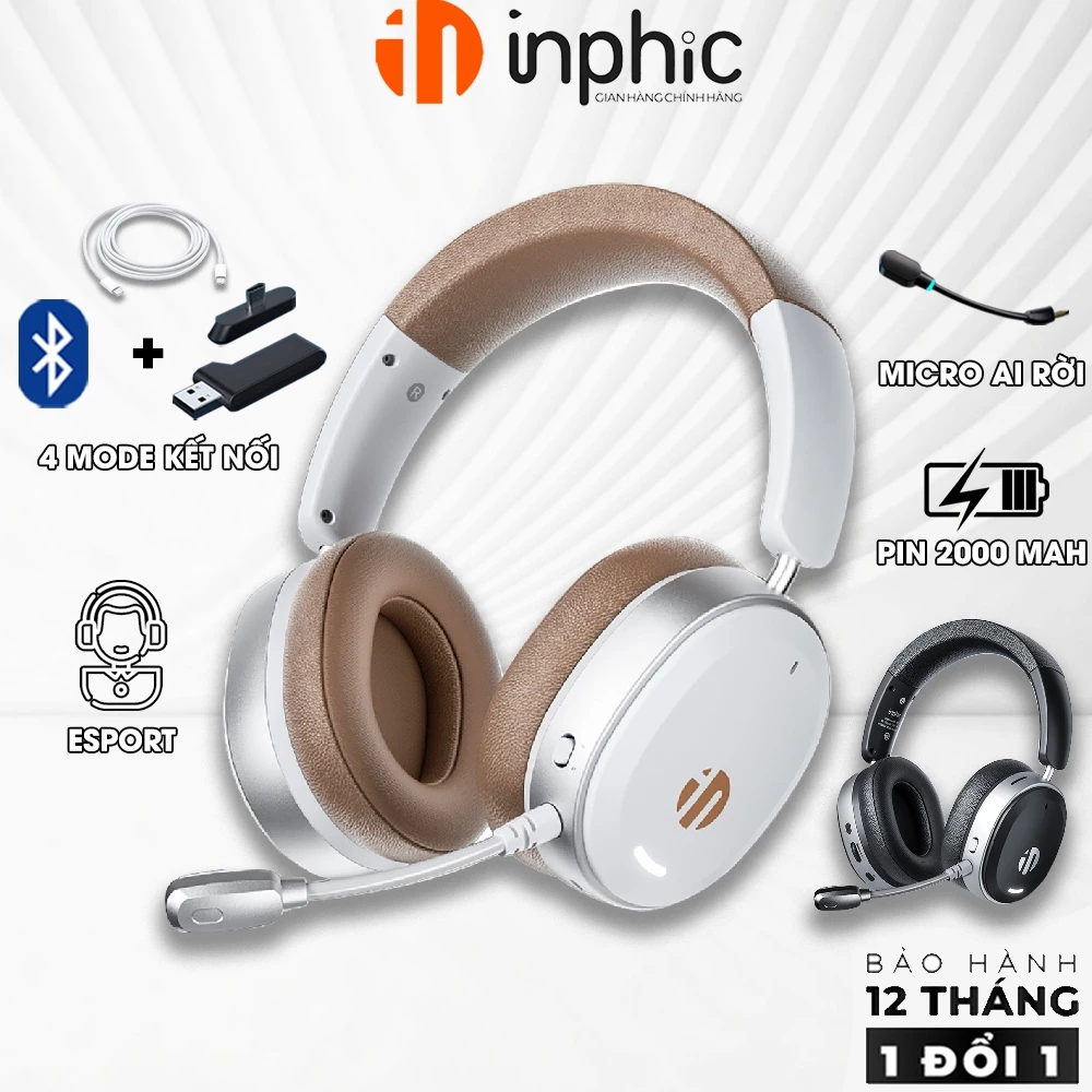 Tai nghe bluetooth chụp tai không dây INPHIC H9 gaming headphone 4 mode có mic chống ồn pc