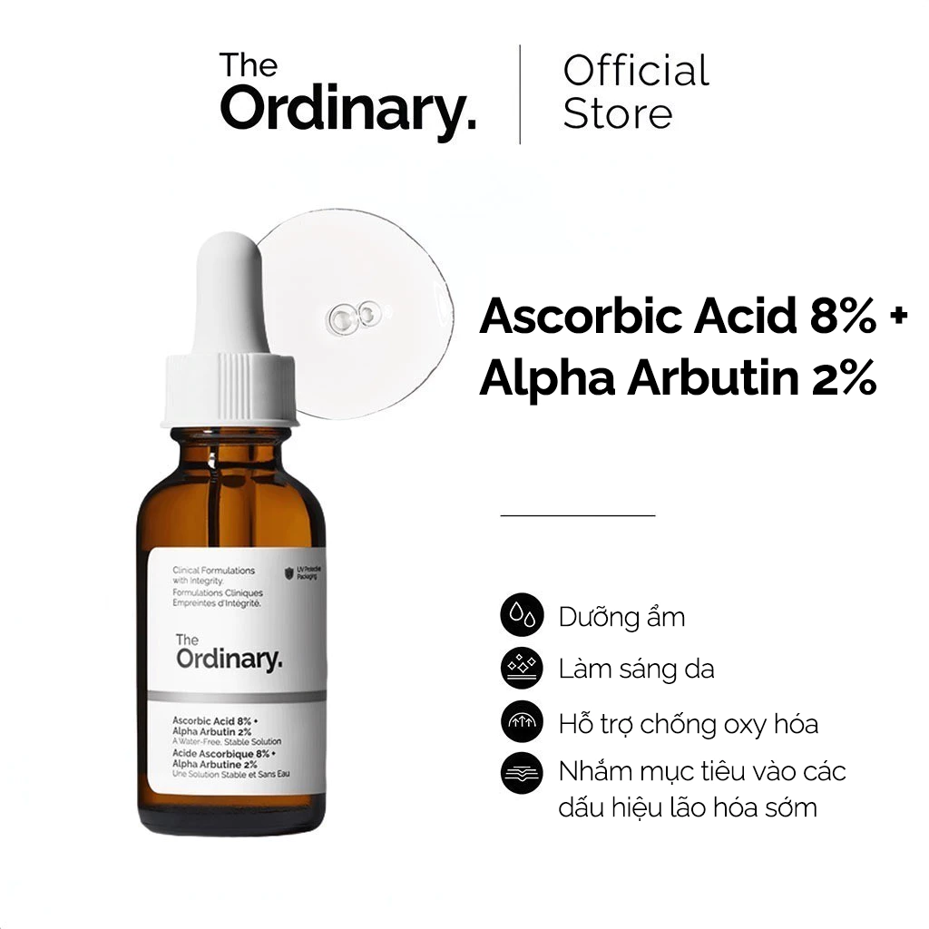 The Ordinary VC Tinh Chất Vitamin C Làm Mờ Vết Sẹo Mụn Và Vết Thâm - Ascorbic Acid 8% + Alpha Arbutin 2% 30ML