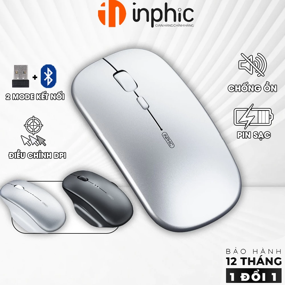 Chuột ko dây Bluetooth INPHIC M1P ko tiếng click sạc 1 lần dùng 8 tuần cho laptop MCBook PC