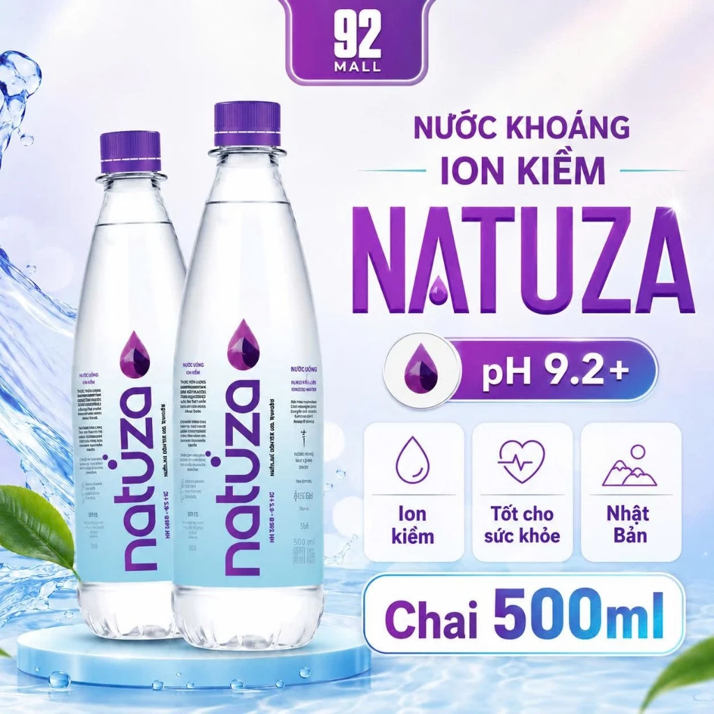 [SALE 25/9] Thùng 24 chai Nước Uống Ion Kiềm Natuza pH 9.2+ Trẻ Hóa Tự Nhiên Căng Tràn Sức Sống