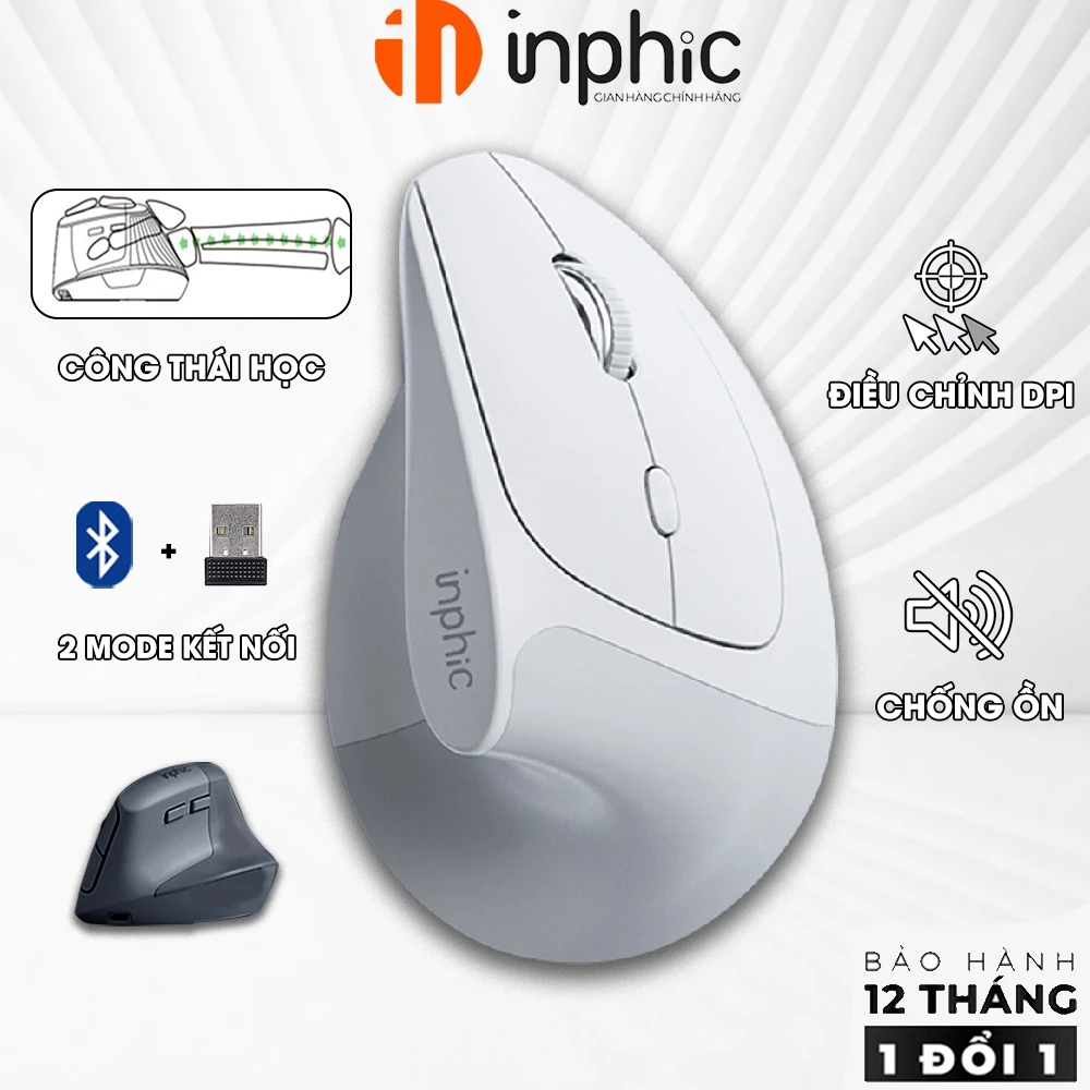 Chuột không dây công thái học INPHIC X9 PRO sạc pin silent chống ồn  bluetooth wireless 2.4g 6 nút