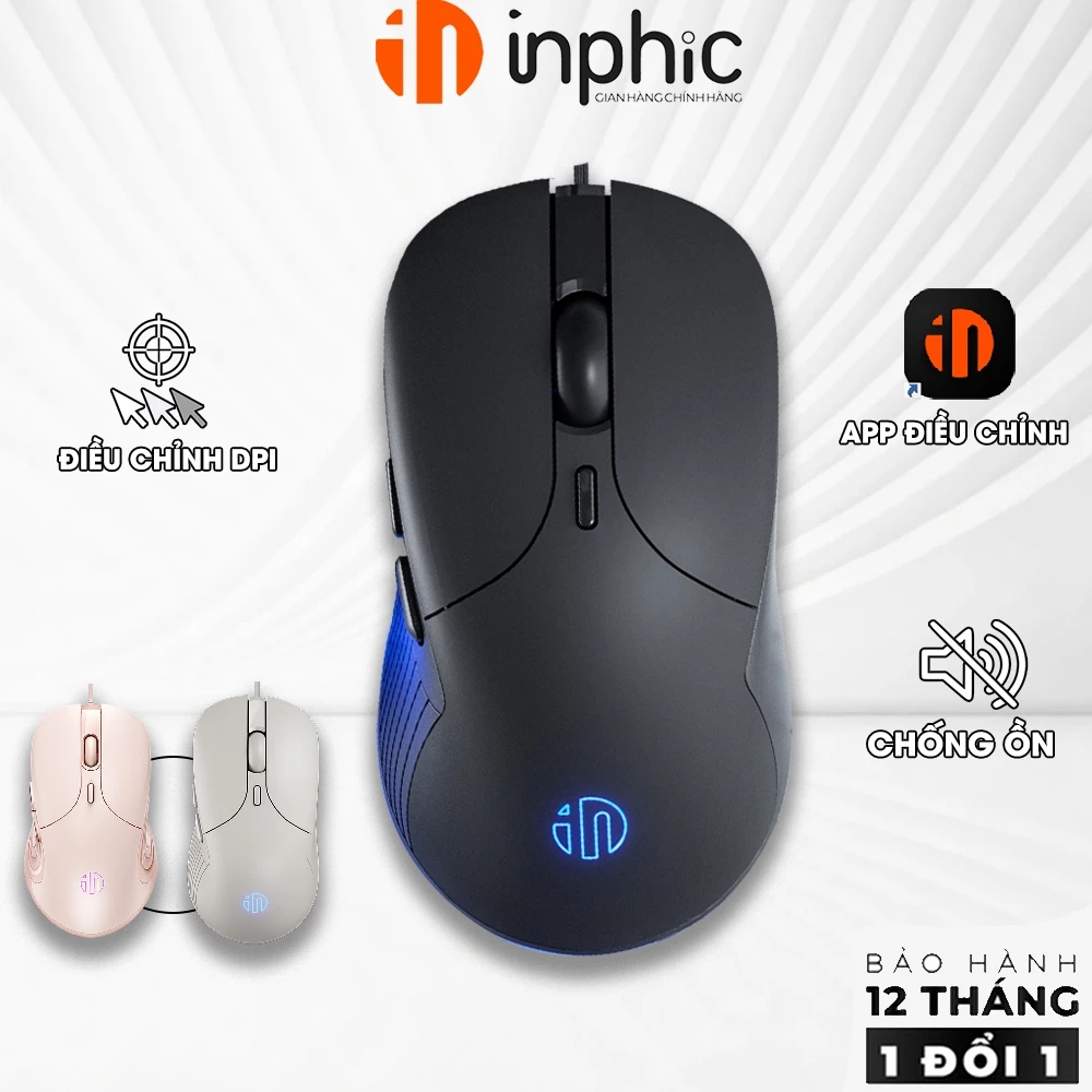 Chuột máy tính có dây INPHIC B2 gaming 6 nút bấm hỗ trợ app macro game drag click silent chống ồn