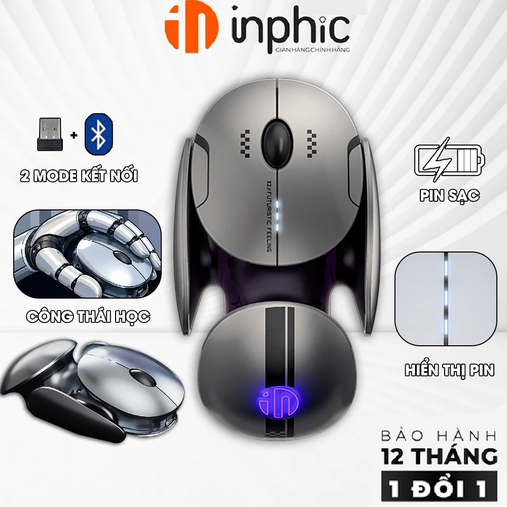 Chuột máy tính không dây INPHIC X2 Version Ⅱ gaming silent ngoại hình công thái học độc đáo DPI 2400 chốn