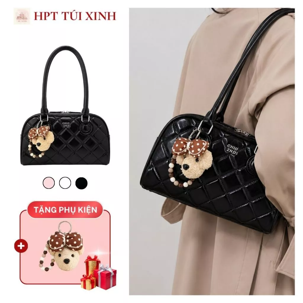 𝐂𝐓𝟎𝟏𝟒 - Túi xách nữ chio da PU thêu đan chéo cao cấp, túi đeo vai nữ tặng kèm charm gấu phong cách dễ thương