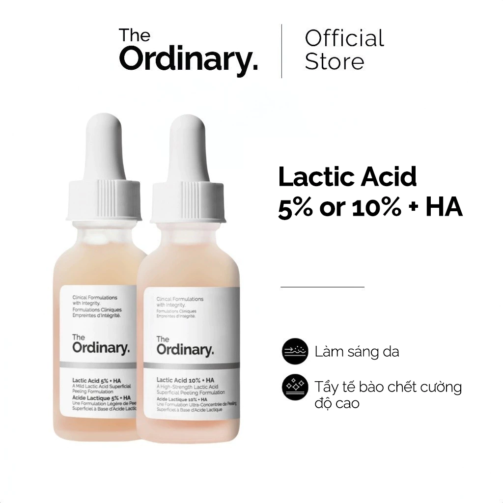 The Ordinary Lactic Acid 5% + HA / 10% + HA tẩy da chết dịu nhẹ có HA cho da nhạy cảm đến da thường 30ml