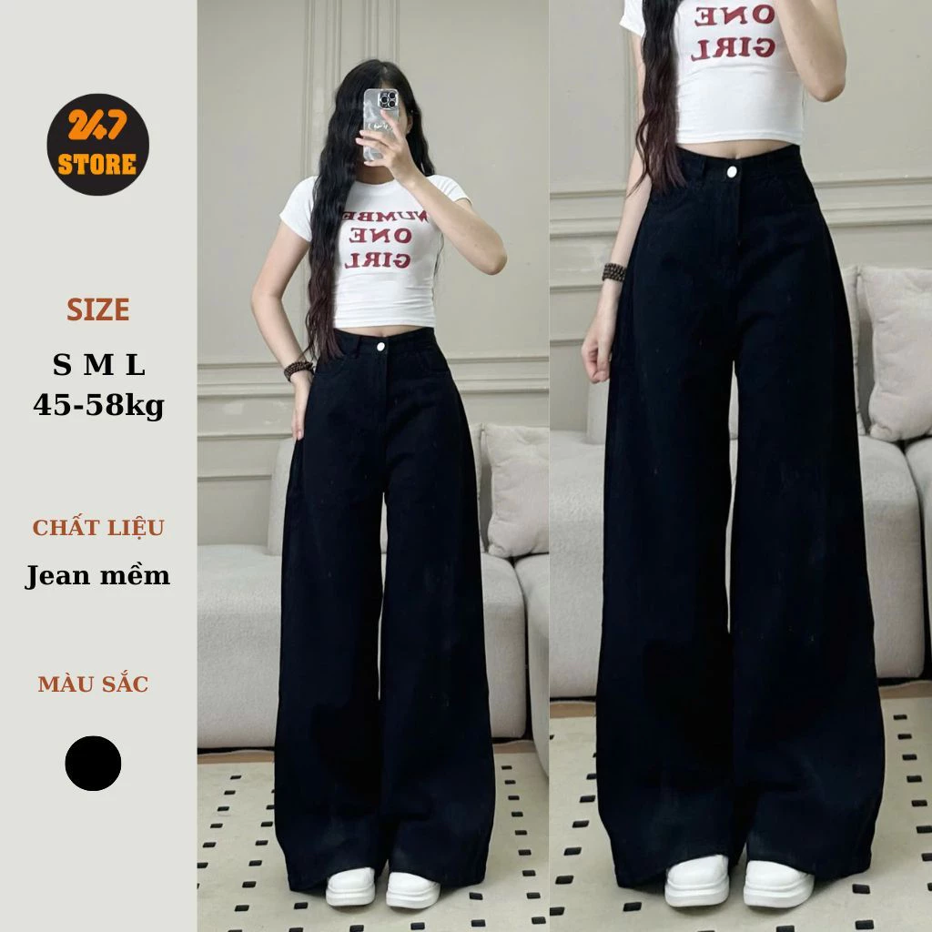 Quần Jean Denim Suông Ống Rộng Màu Đen Basic Dễ Mặc, Dễ Mix Ống 33cm WJeans049